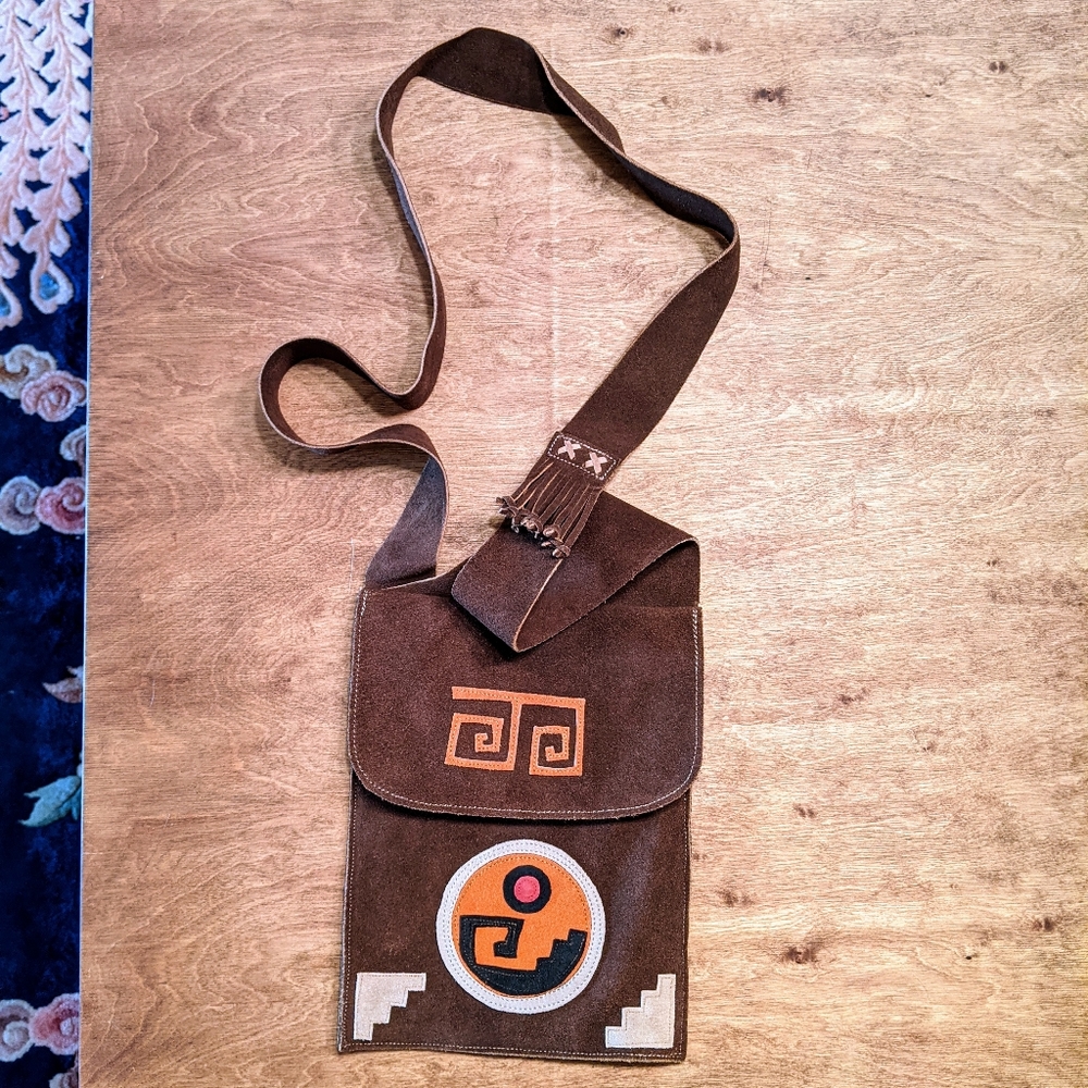 Mexico Aztec Design Suede Purse Crossbody